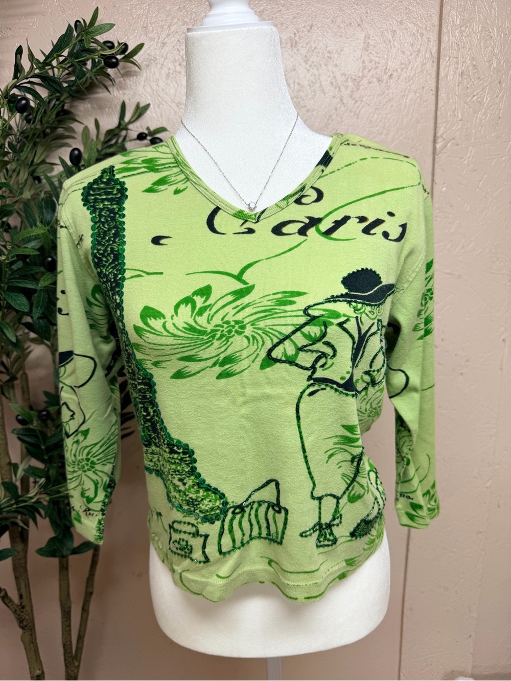 Jane Ashley Petite Lime Green Graphic Top